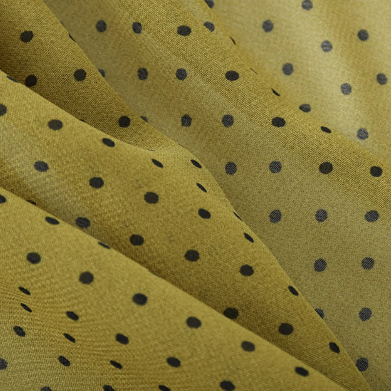 

MIOJIOTAXX European And American New Chiffon Polka Dot Printing Ruffle Lantern Sleeve Long Sleeve Dress Women's French Skirt