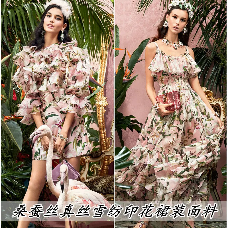 Buy New Lily Natural 100% Silk Chiffon Printing Brand Fashion Apparel Fabric Thin Handmade DIY Design Dress Shirt on