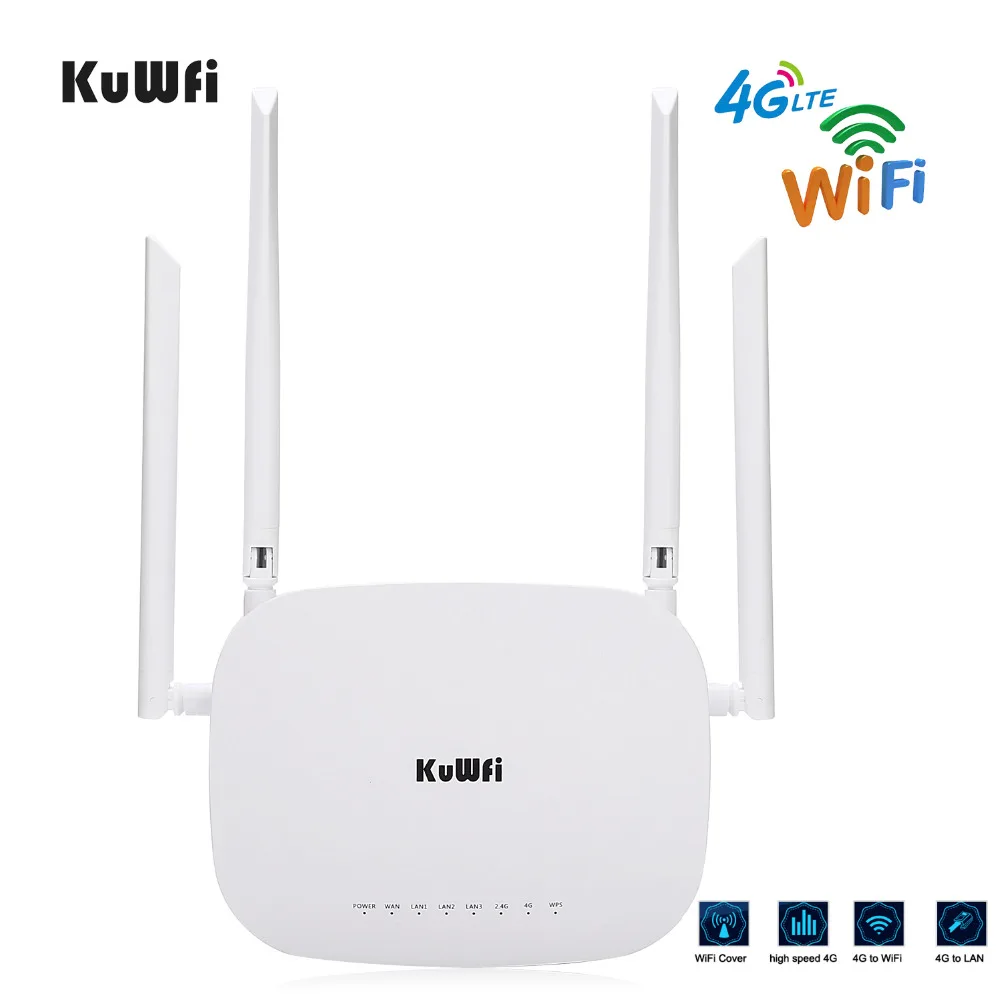 KuWFi 4G LTE Wifi Router 300 Мбит / с 3G Беспроводной CPE маршрутизатор поддержкой слотов для SIM