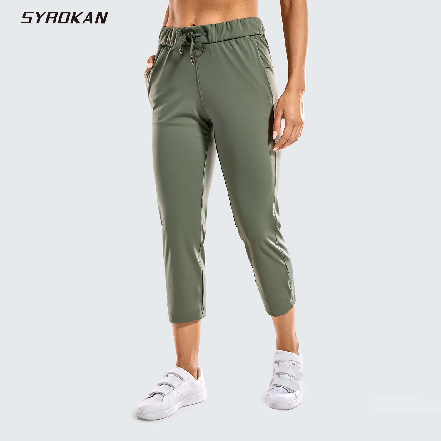 

SYROKAN Women's On the Travel Mid Rise Joggers Casual Pants Crop with Pockets -23 Inches