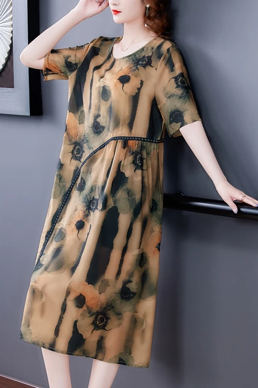 

COIGARSAM 4XL Plus Size Floral Print Women dress New Summer Loose Dresses 9385