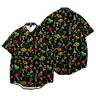 Новинка 2021, цветная летняя Свободная рубашка в полоску с коротким рукавом и принтом в виде грибов, летняя рубашка с коротким рукавом