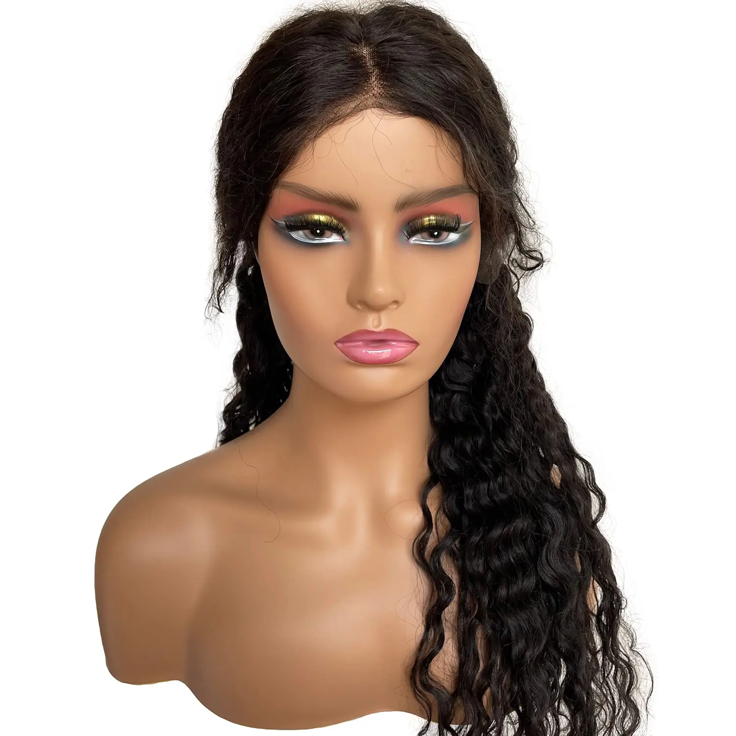 Mannequin PVC Manikin Head Realistic Mannequin Head Bust Wig Mask Stand for Wigs Display Making Styling Light Brown