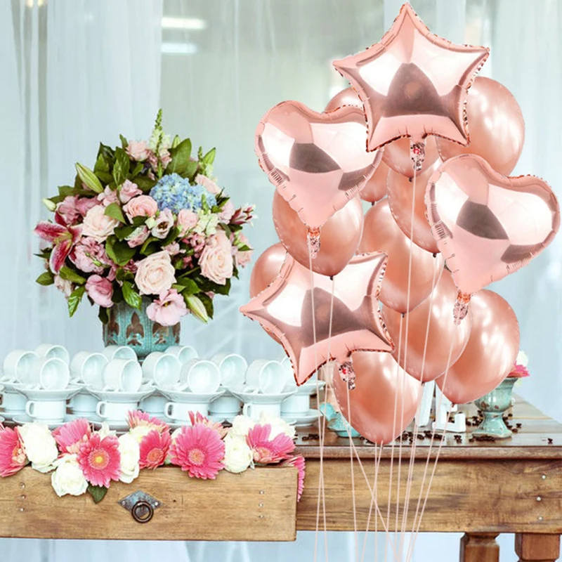 

15pcs Heart Foil Balloons Rose Gold Latex Balloons For Wedding Decoration Anniversaire Birthday Party Decorations Adult/Kids