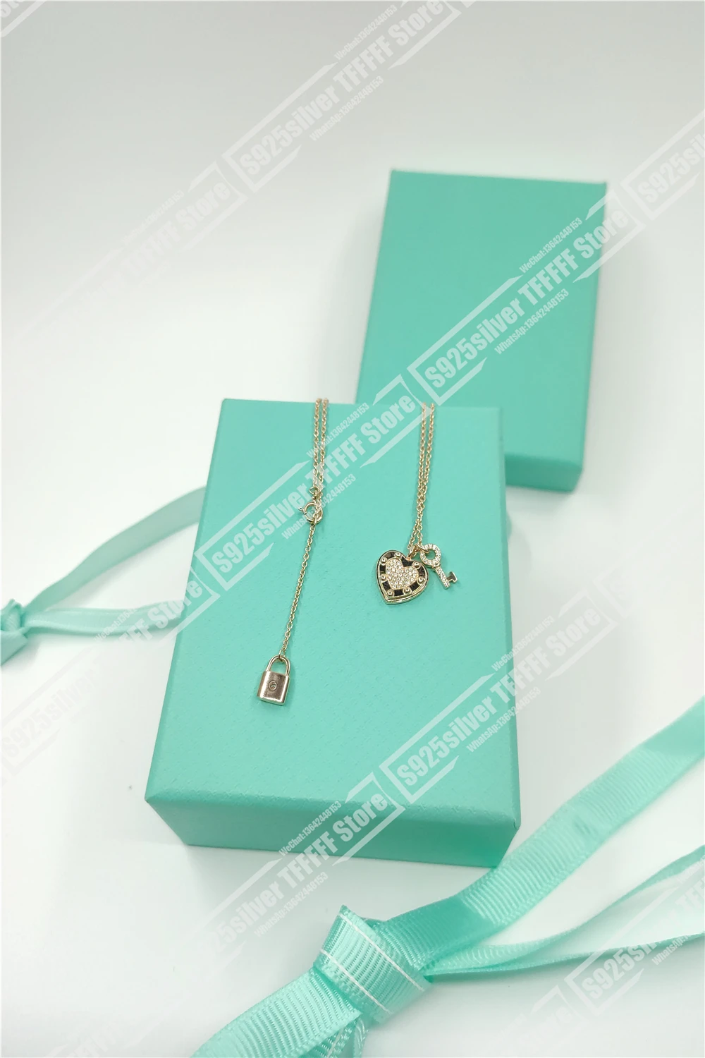 

Sterling silver inlaid stone love label with key necklace