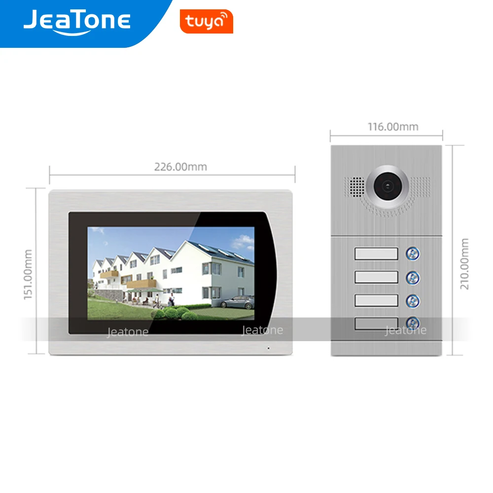 Jeatone 7 ''сенсорный экран WiFi IP видео телефон двери для 4 квартиры с 8 зонами