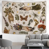 vintage magic mushroom tapestry wall hanging witch hand mural botanical mystery boho hippie home decor