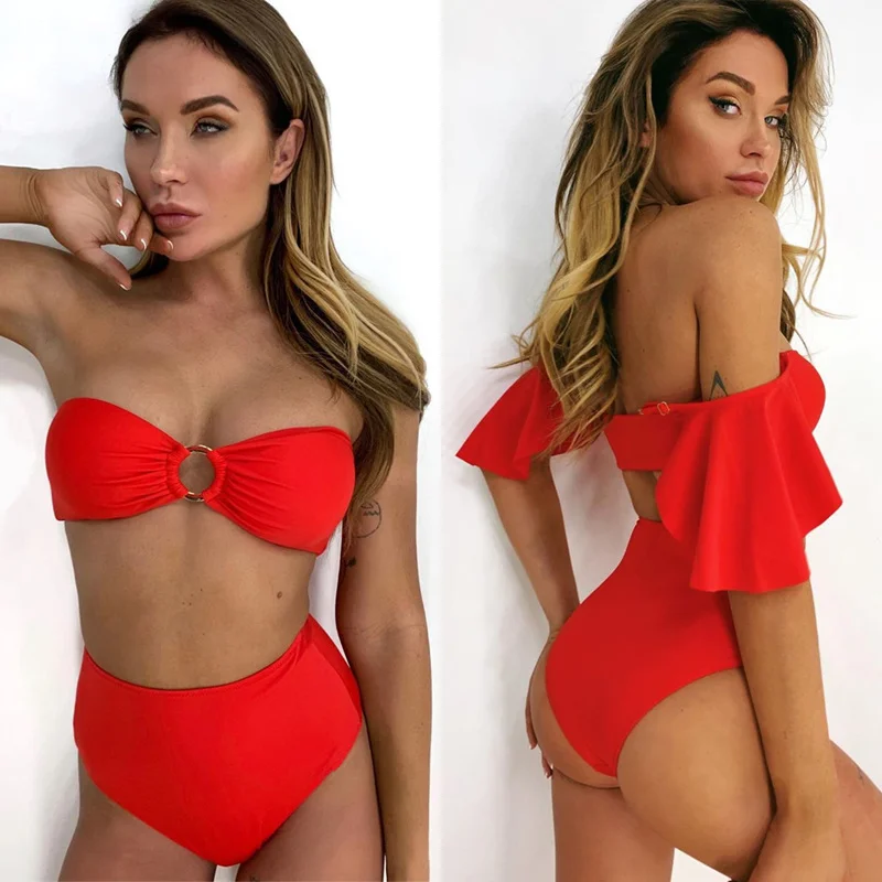 

Off the Shoulder Ruffled Sexy Bkini 3 Pieces Women's Swimwear
