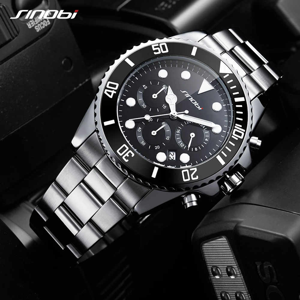 Часы SINOBI Мужские кварцевые из нержавеющей стали с хронографом | Наручные часы
