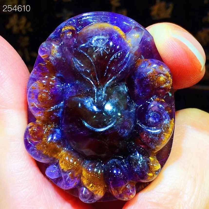 

Подлинный натуральный фиолетовый какоксенит рутилированный кварцевый кулон 9 хвостов лиса ожерелье 39,6x30,9x11,6 мм для женщин и мужчин AAAAA