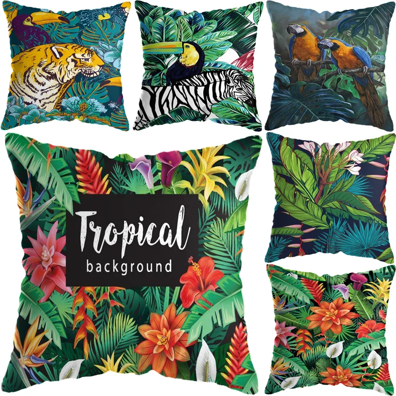 

Tropical rain forest colorful leaf Print Pillow Case Short Plush Sofa Car Cushion Cover Home Decor 45x45cm
