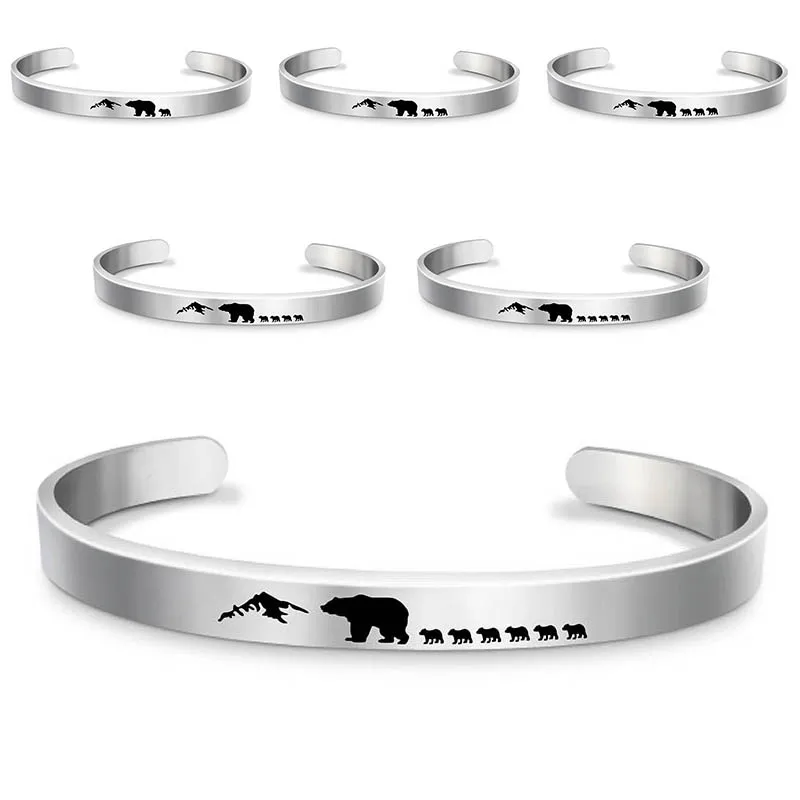 

Bracelet Stainless Steel Silver Papa Bear Father's Day Design Birthday Gift Custom Lettering Diy Creative Metal Bracelet
