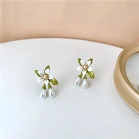 new pearls camellia cuff earrings women flowers piercing earrings