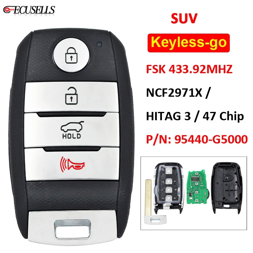 Keyless-Go 4 Button Remote Key (SUV) FSK 433.92MHz NCF2971X / HITAG 3 47 Chip HU134 for Kia Niro 2016-2019 P/N: 95440-G5000 | Автомобили и