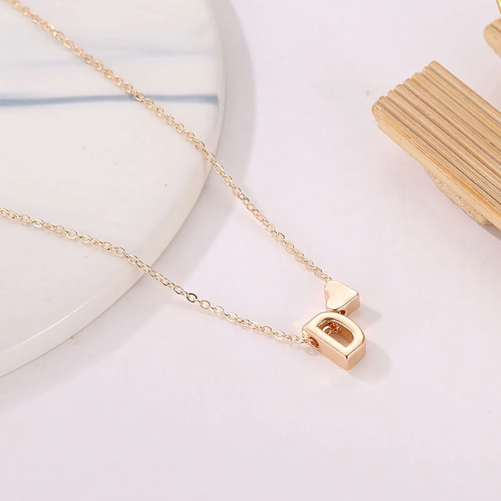 

New Arrival 26 English Letters Necklace Simple Heart-Shaped Love Clavicle Chain for Women Gold Sliver Color Pendant Jewelry 2020