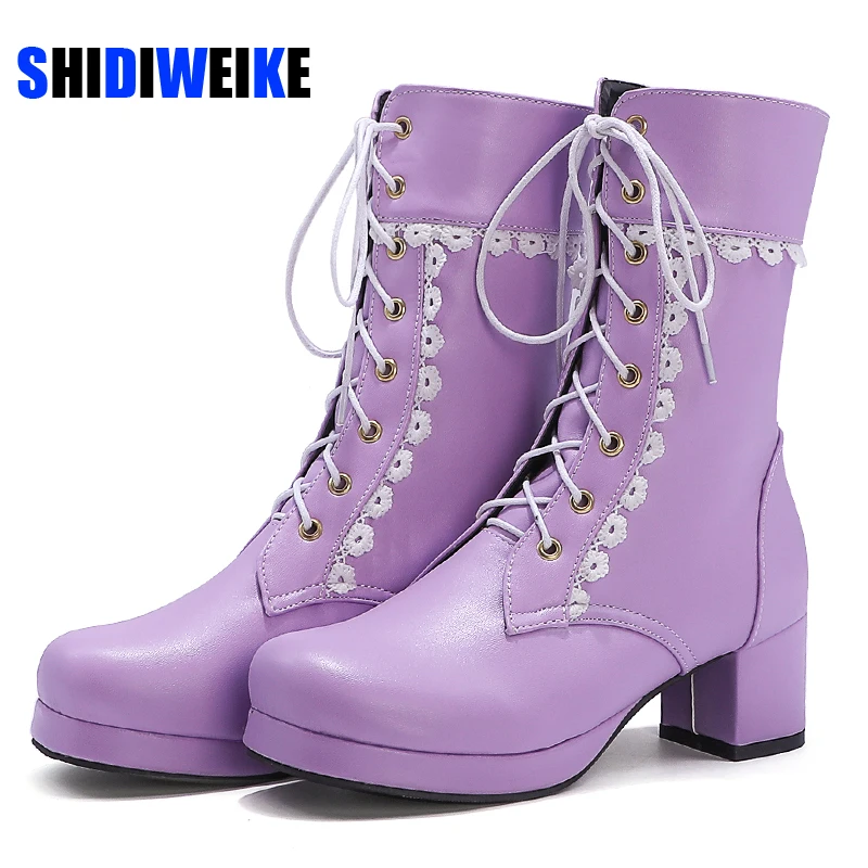 2021 г. Натуральная кожа круглый носок перекрестная шнуровка средний каблук на