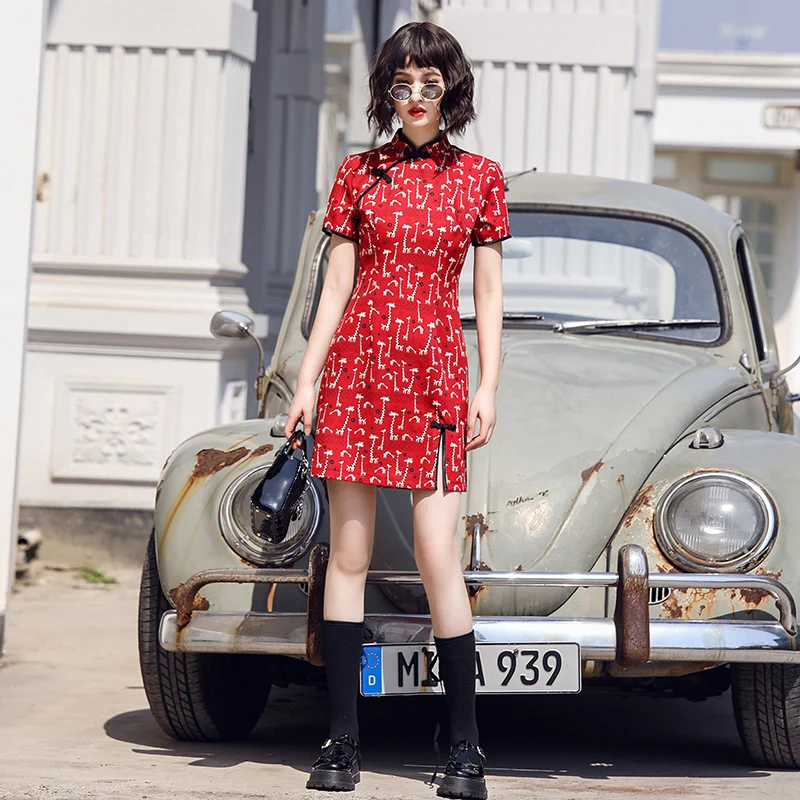 Сексуальное женское мини-платье с принтом традиционное китайское свадебное