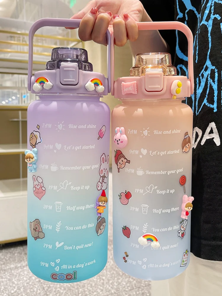 

2L Large Capacity Water Bottle with Stickerstime Marker Fitness Jug Outdoor Tour Climbing Hiking Self-Driving sport Water Bottle