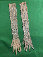 2022 luxurious stretch rhinestone plaid gloves women sparkling crystal long gloves nightclub dancer singer stage accessories