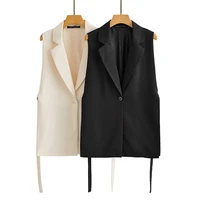 zxqj women 2021 fashion solid side slit one button vest vintage suit collar sleeveless outerwear chic veste femme