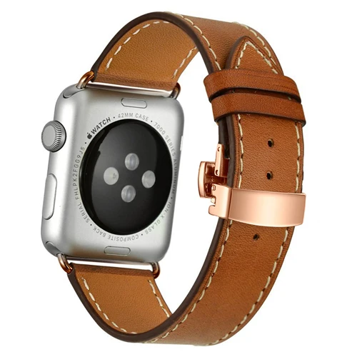 Rose gold buckle Кожаный ремешок для Apple watch band 4 44 мм 40 мм correa iwatch 5 4 3 2 ремешок 42 мм 38 мм Пряжка бабочка Apple watch 4 аксессуары - Цвет ремешка: Rose gold buckle