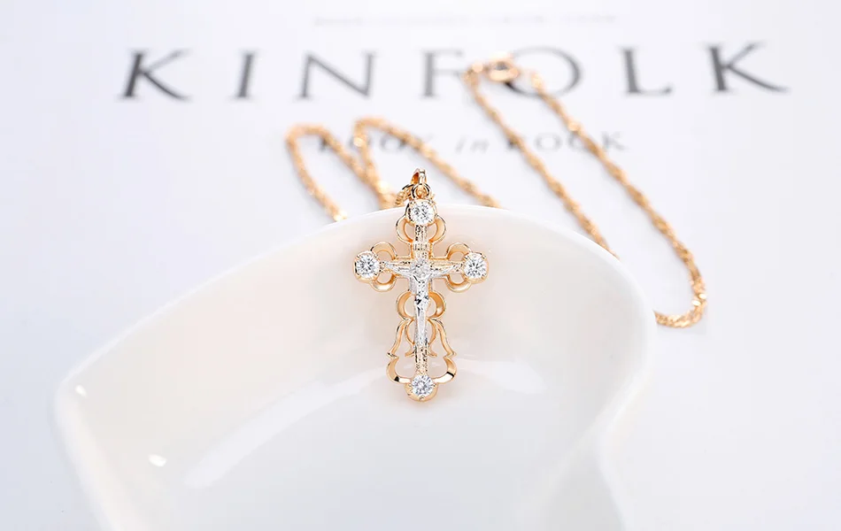 LADYCHIC Модные женские AAA циркон крест кулон золотой цвет Медь Кристалл Крест Иисуса Подвески ожерелье хип хоп ювелирные изделия LN1060