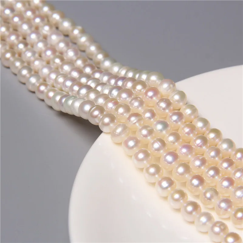 6-7mm Wholesale Real Round White 100% Natural Freshwater Loose Pearl Beads For Jewelry Making DIY Women Bracelet Necklace 14''
