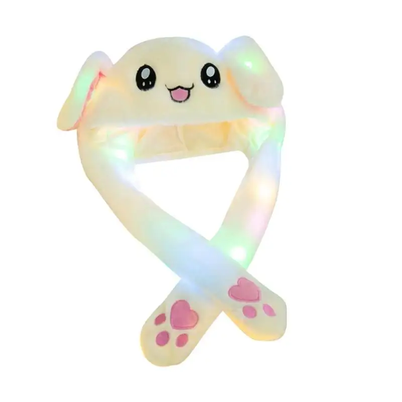 Illuminate White Funny Hat Baby Kids Lighting Hat Cute Rabbit Ears Plush Ears Can Move Cap Children Shine Winter Warm Party Hat - Цвет: Illuminate White