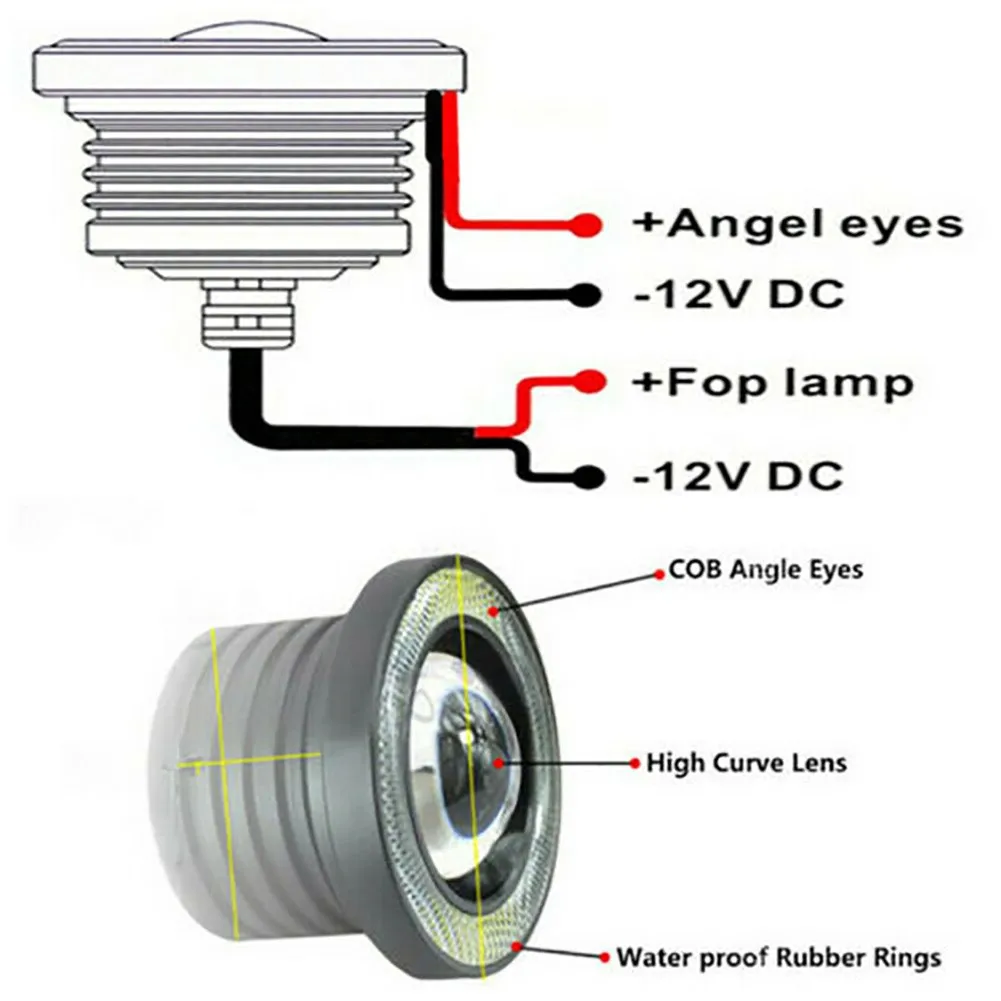 

Parts Fog Light Projector Replacement Universal White 6000k Angel Eyes