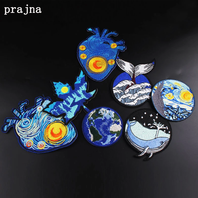 Prajna Van Gogh патчи с утюгом Мультяшные волнистые вышитые для одежды полосы
