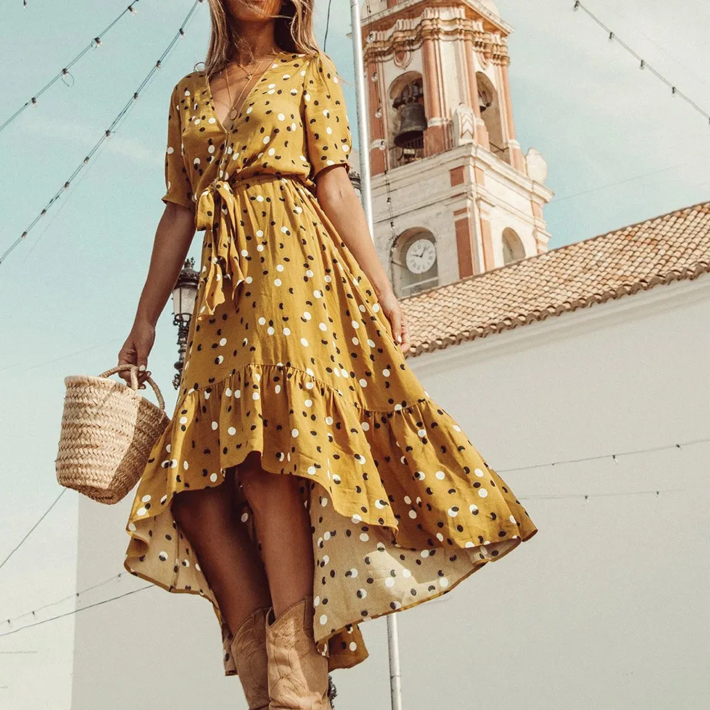 Женские С рюшами Платье с желтыми оборками створки миди платье элегантный