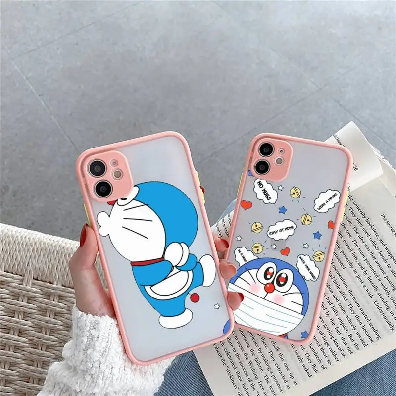 

Doraemon Cartoon robot Phone Case Matte Transparent for iPhone 7 8 11 12 s mini pro X XS XR MAX Plus cover funda