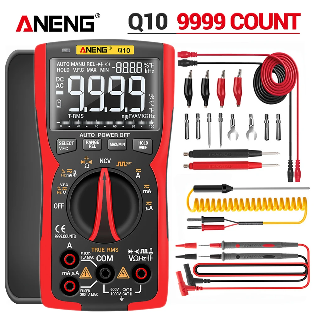 Цифровой мультиметр ANENG Q10 профессиональный тестер 9999 True RMS аналоговые DIY Φ NCV