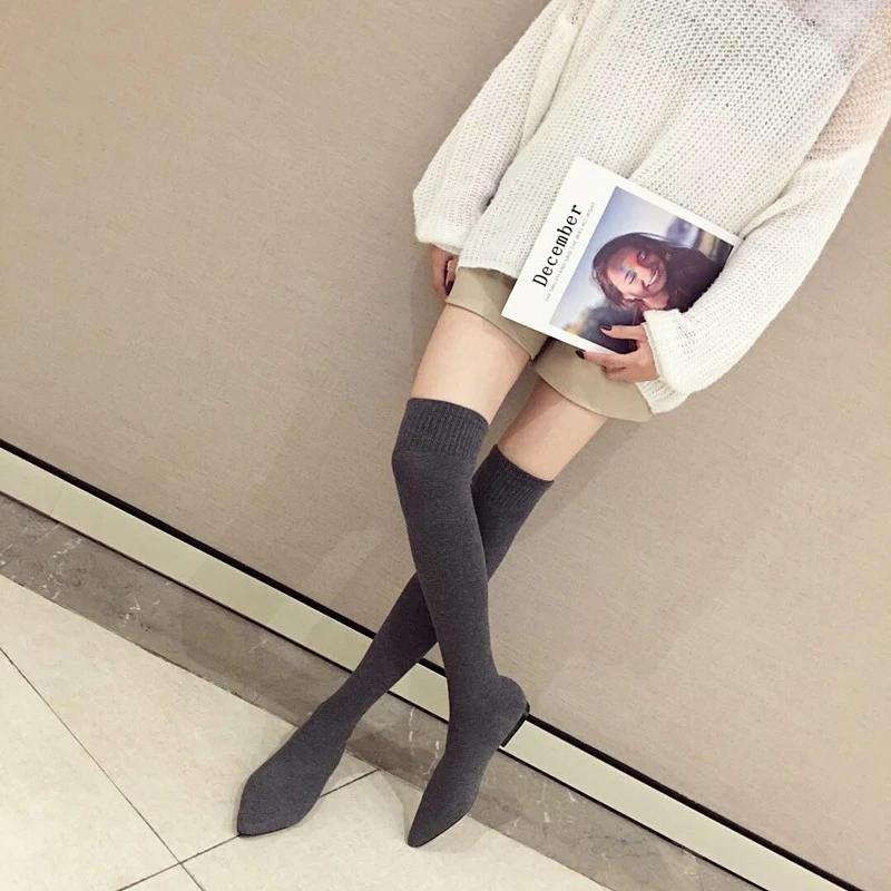 

New Women's Over The Knee Boots Women 2021 Winter Warm Flat Bottom Shoes Knitted Wool Socks Boots Female Sexy Elastic Long Boots