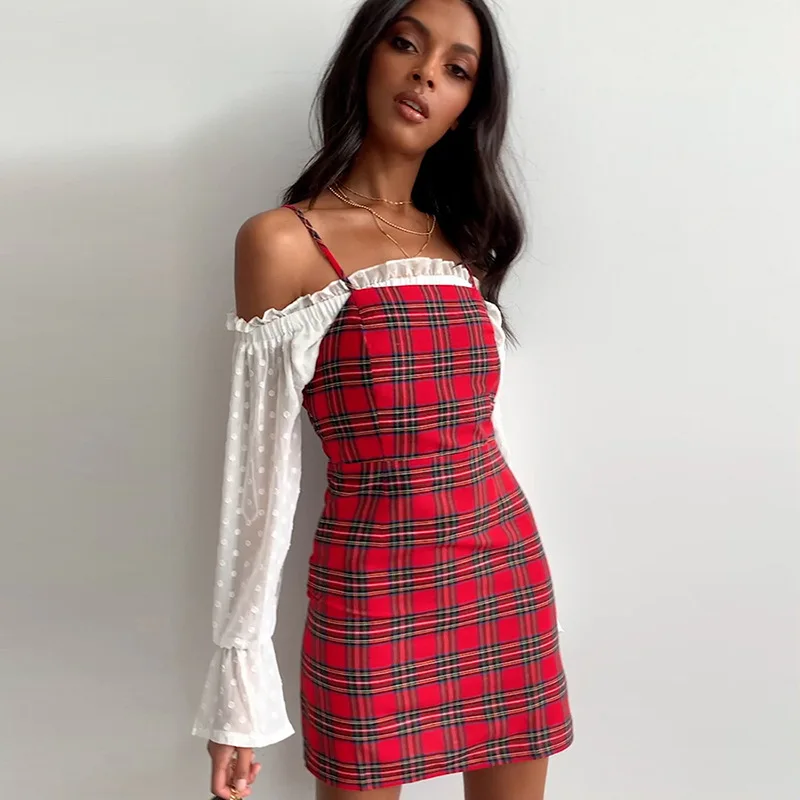 

2021 fashion new spring/summer women's dress one-line plaid slim British fashion quality fashion mini sleeveless dress