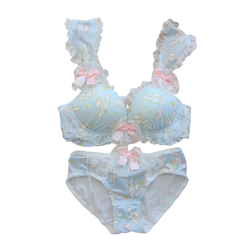 

Soft Girl Sweet lovely Lolita Underwear Set Japanese Kawaii Dog Lace Intimates Set Sexy Bow Ruffles Bra & Panties Set