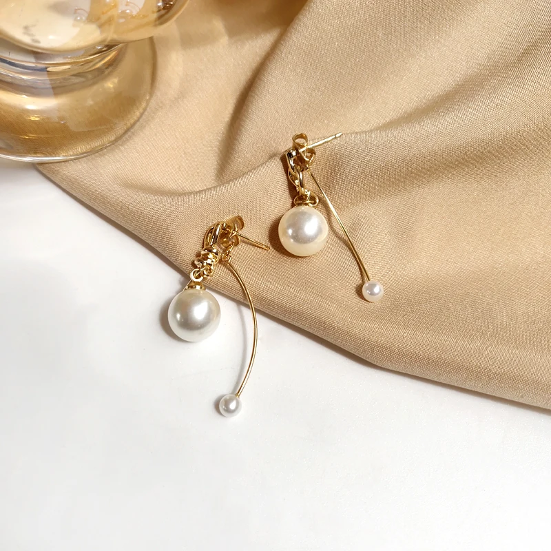 

Women Jewelry Simulated Pearl Earrings Pretty Design Sweet Temperament Asymmetrical Dangle Drop Earrings For Girl Lady Gifts