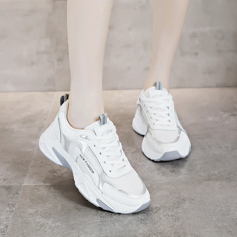

Women Chunky Sneakers Platform 2021 Fashion Spring Breathable Comfort Running Casual Couple Sport Shoes White Plus Size 35-44