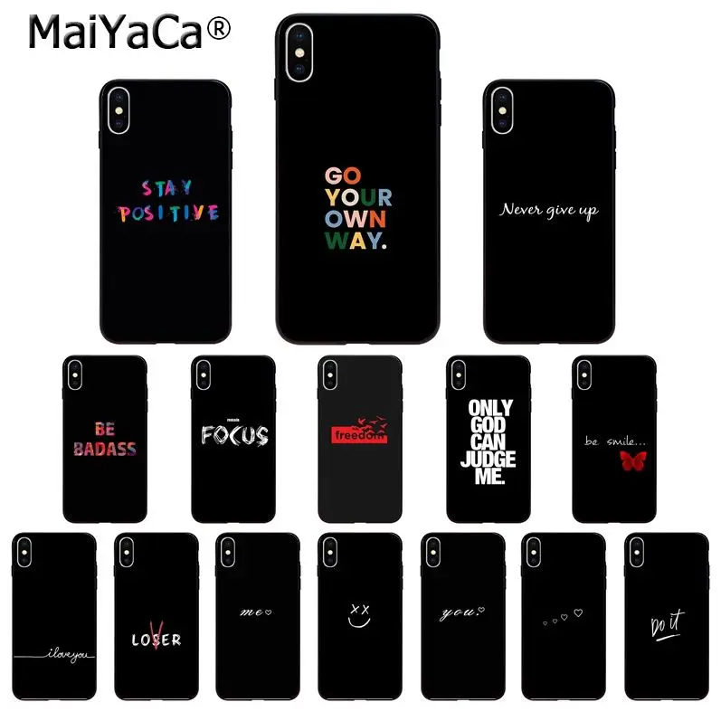 MaiYaCa цветной текстовый узор на черном фоне ТПУ мягкий чехол для телефона iPhone 8 7 6 6S