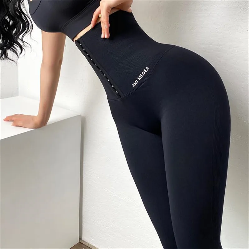 

Seamless High Waist Compression Sports Pants Women Abdomen Adjustable Push Up Yoga Pants Stretchy Running Gym Fitness Leggings