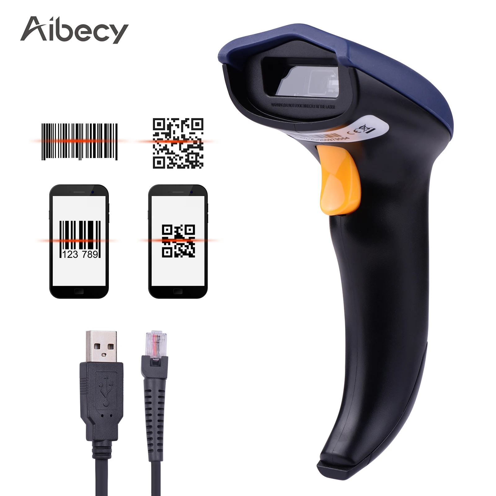 USB-сканер штрих-кода Aibecy 1D2D/QR проводной Ручной считыватель ручной