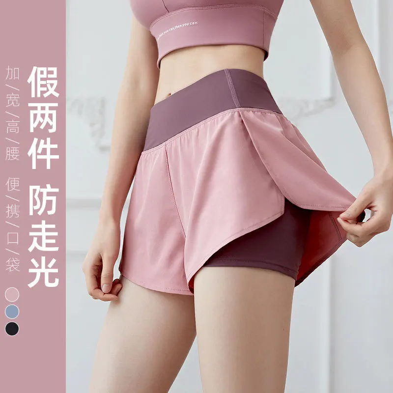 

2021 sexy sports fitness anti-empty shorts women fake two-piece high-waist hip-lifting yoga tights three-point shorts