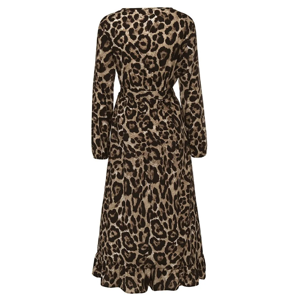 Женское платье ropa mujer vestidos de verano vestidos verano mujer robe повседневное леопардовое ТРАПЕЦИЕВИДНОЕ XL-5XL с длинными рукавами Z4