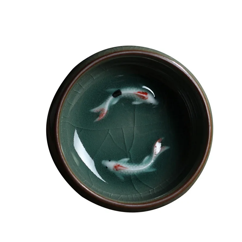 

Chinese Tea Cup Porcelain Celadon Fish Kung Fu Cup Heat Resistant Creative Breakfast Cups Friend Gift Copa Vino Personalizada C