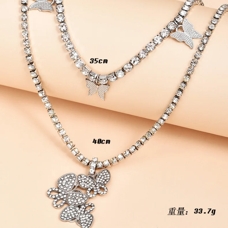 

Full Diamond Butterfly Pendant Multilayered Necklace Party Women Jewelry Gifts