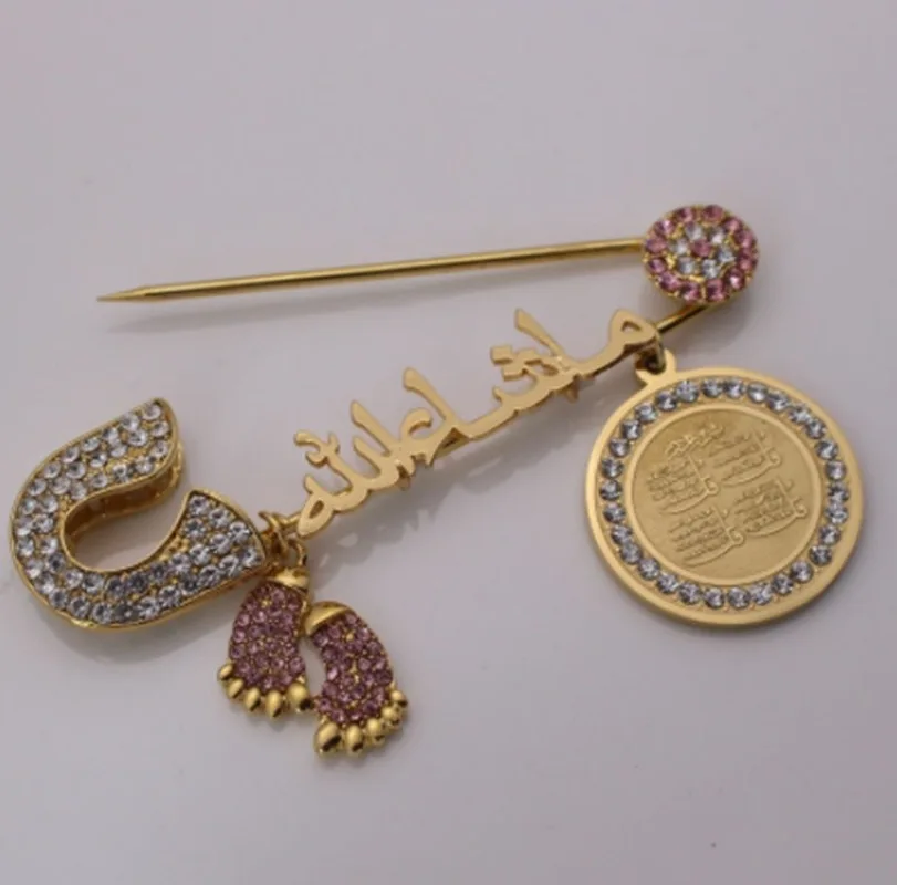 

Islamic Arab Turkey Evil Eye Stainless Steel Baby Footprint Brooch Jewelry Gift