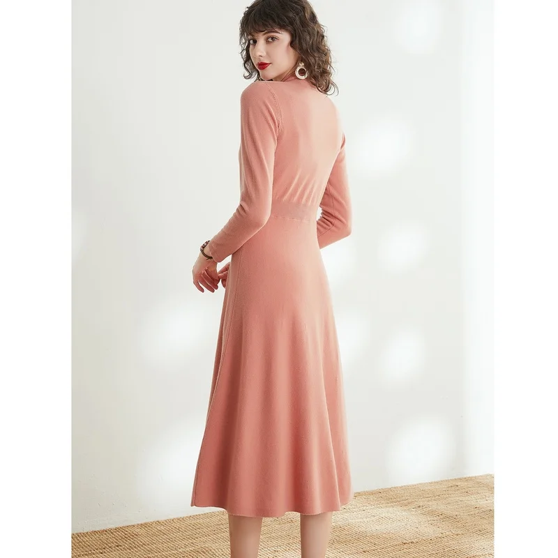 Женское вязаное платье 100% шерсть Империя Длинные зимние платья сплошное с