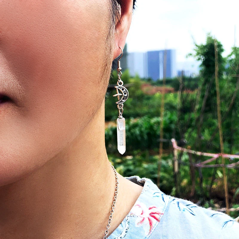 

Colorful Transparent Natural Stone Drop Earrings Moon Star Irregular Quartz Pendant Earring Women Romantic Retro Jewelry Gift