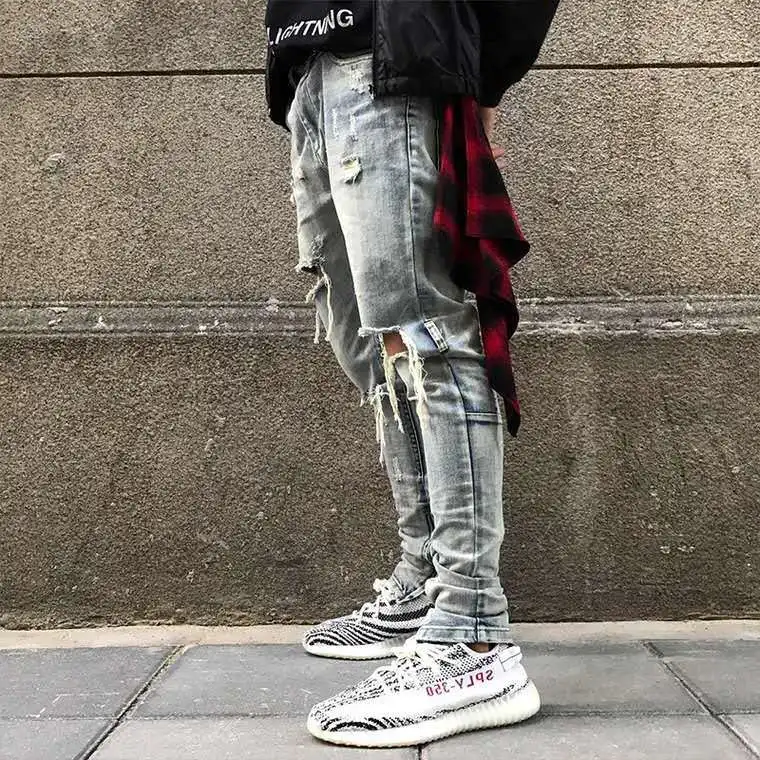 Men's fashion,Ripped ,distressed,elastic trousers,hip hop for men,zipper,casual man,skull,bleached ,Harem Pants,pencil pants