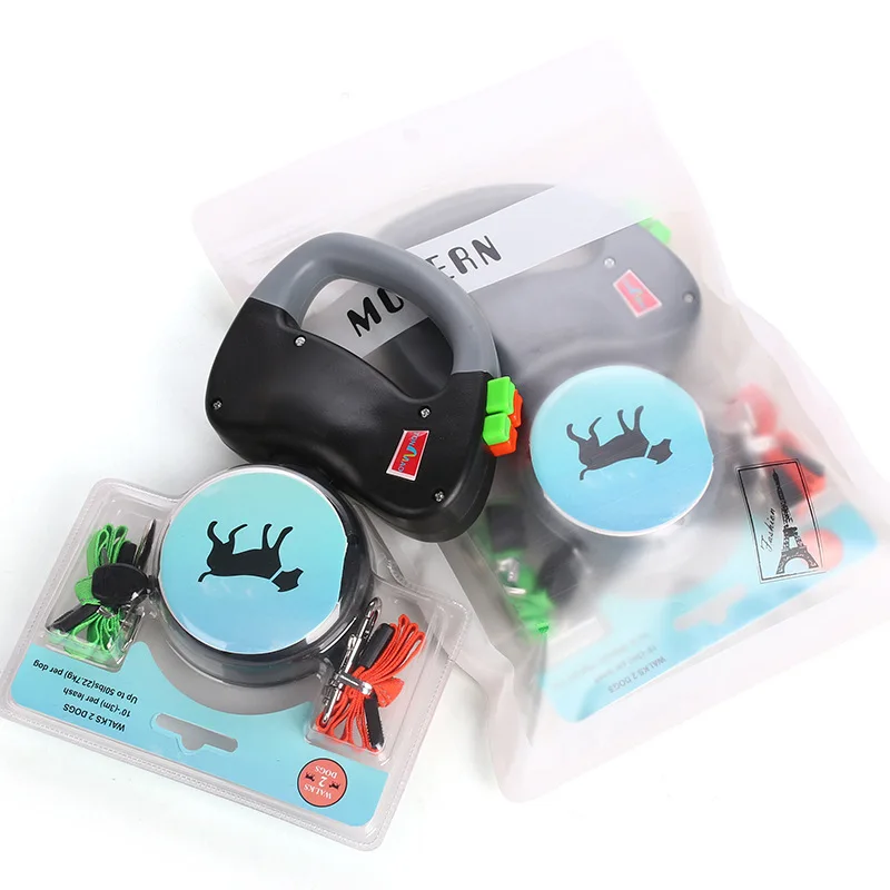 Поводки для домашних животных с двумя головками автоматическая выдвижная